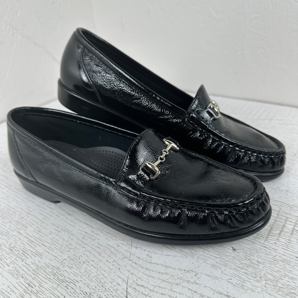 SAS Women's Size 9 N Hope Womens Black Patent Leather Horsebit Loafers Shoes